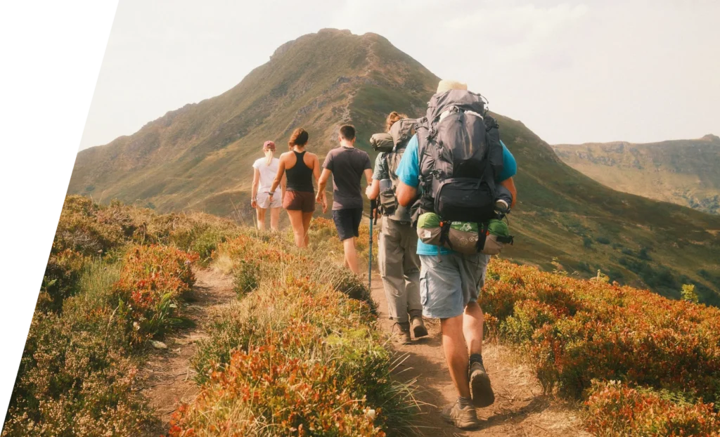 Group of hikers on a mountain trail, an active life after an osteochondral allograft cartilage transplant